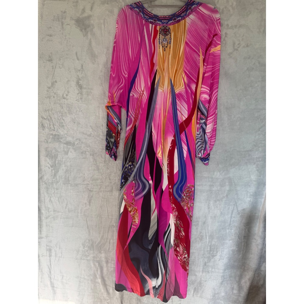 NWT Camilla Folk River Twist Front Dress Pink Beaded V-Neck Midi KNIF024 Med - Picture 10 of 10